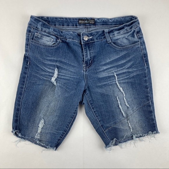 Royal Blue Jean Shorts Womens Juniors 13 Blue Denim Distressed Cut Off - Picture 1 of 9